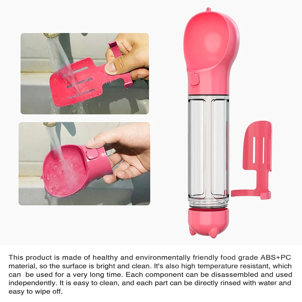 SH-01 Multifunction Pet Dog 500ML Water Bottle Gift with Poop Bag Dispenser (BPA-Free, FDA Certified, No Certification) - Pink - 6