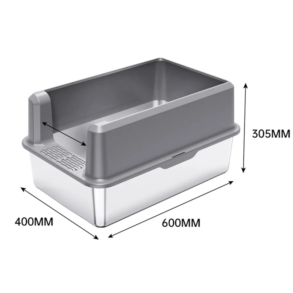 Large Opening Pet Cat Litter Box Anti-splash Stainless Steel+ABS Cat Toilet - Dark Grey - 6