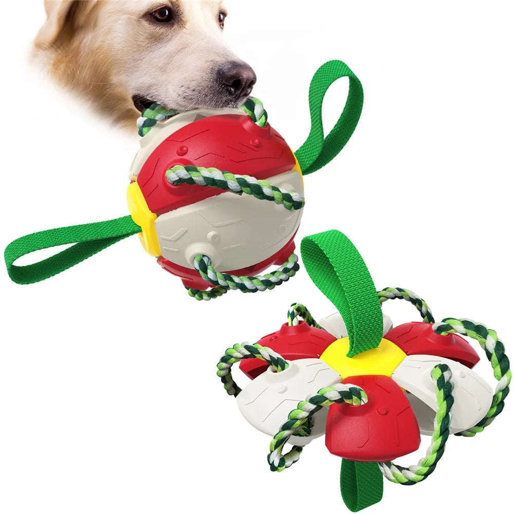 FPQ-01 Dot Saucer Ball Toy Pet Gift Interactive Flying Throwing Disc Ball with Ropes (BPA Free, CPC / FDA / RoHS Certified) - Red+White - 2