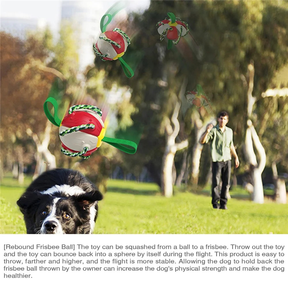 FPQ-01 Dot Saucer Ball Toy Pet Gift Interactive Flying Throwing Disc Ball with Ropes (BPA Free, CPC / FDA / RoHS Certified) - Red+White - 4