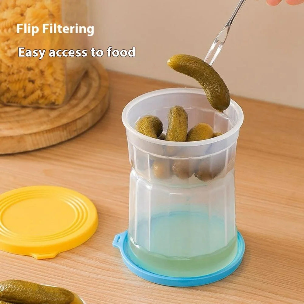 Hourglass Pickle Jar Dry Wet Separation Airtight Fridge Organizer for Kimchi Olives Pickled Vegetables (BPA Free, No FDA) - Blue - 5