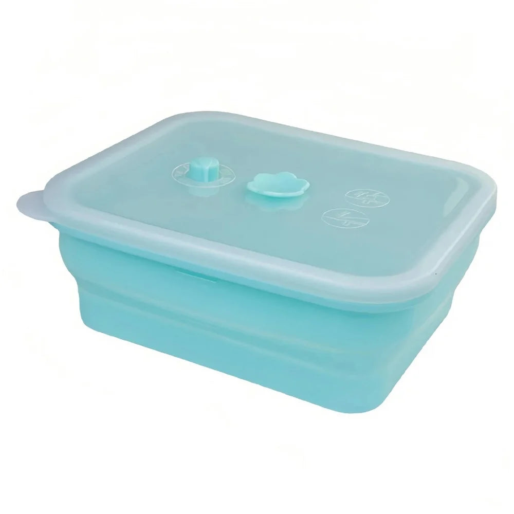 1500ml Rectangle Food Grade Silicone Collapsible Lunch Box Foldable Microwave Safe Storage Container (BPA-Free, FDA Certified) - Blue - 1