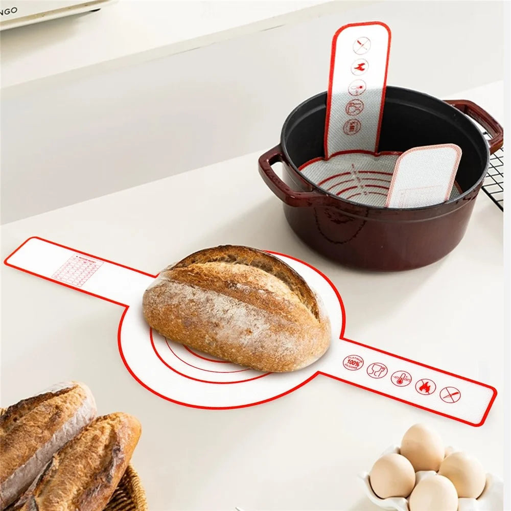 0.4mm Thickness Silicone Bread Sling Non-Stick Silicone Bread Baking Mat for Sourdough, Dough Lifter Liner with Handles, FDA Certified - Red - 3