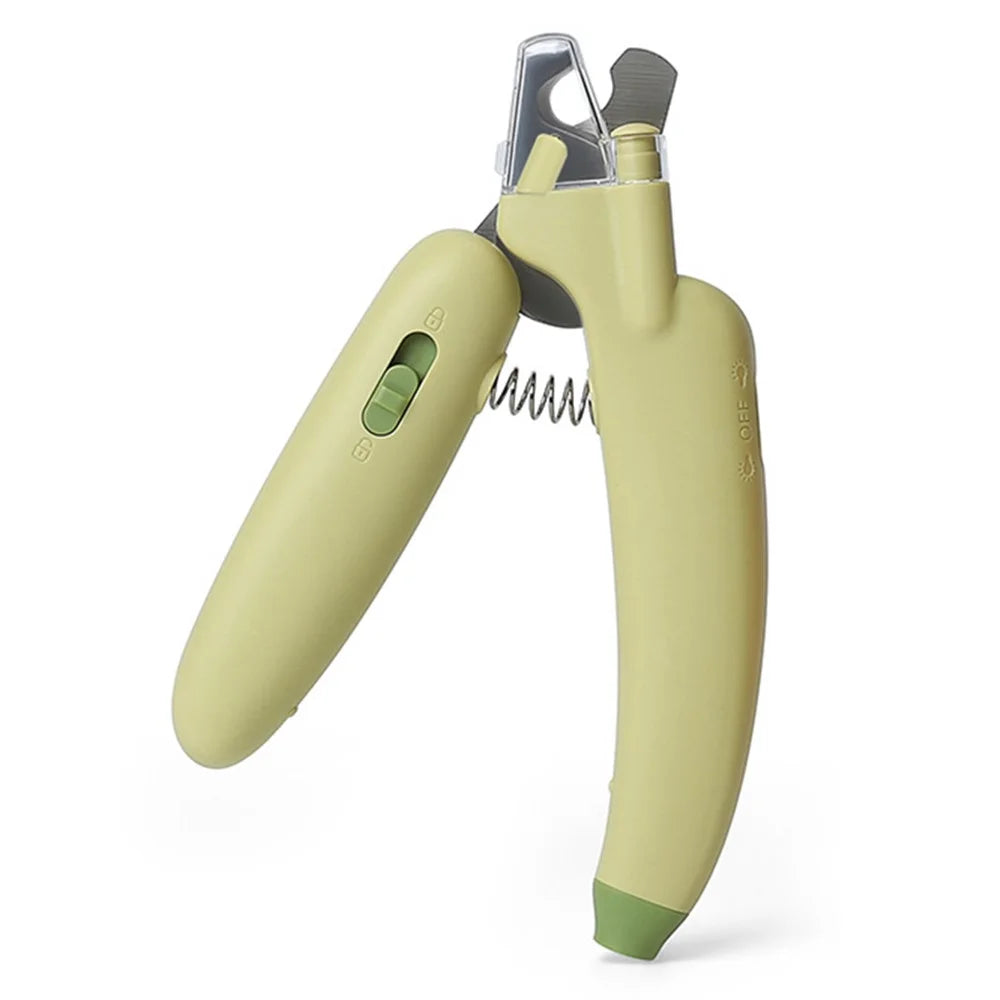 AIWO Banana Shape Pet Nail Clipper Anti-Cutting Blood Line Dog Cat Claw Trimmer with LED Light ST - White Light / Green - 1