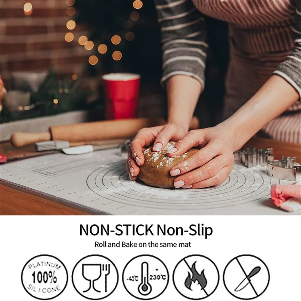 50x70CM Fiberglass Cloth + Silicone Pastry Mat Dough Rolling Mat 0.35MM Thick Non-stick Pad (BPA-Free, No FDA Certified) - Red - 2
