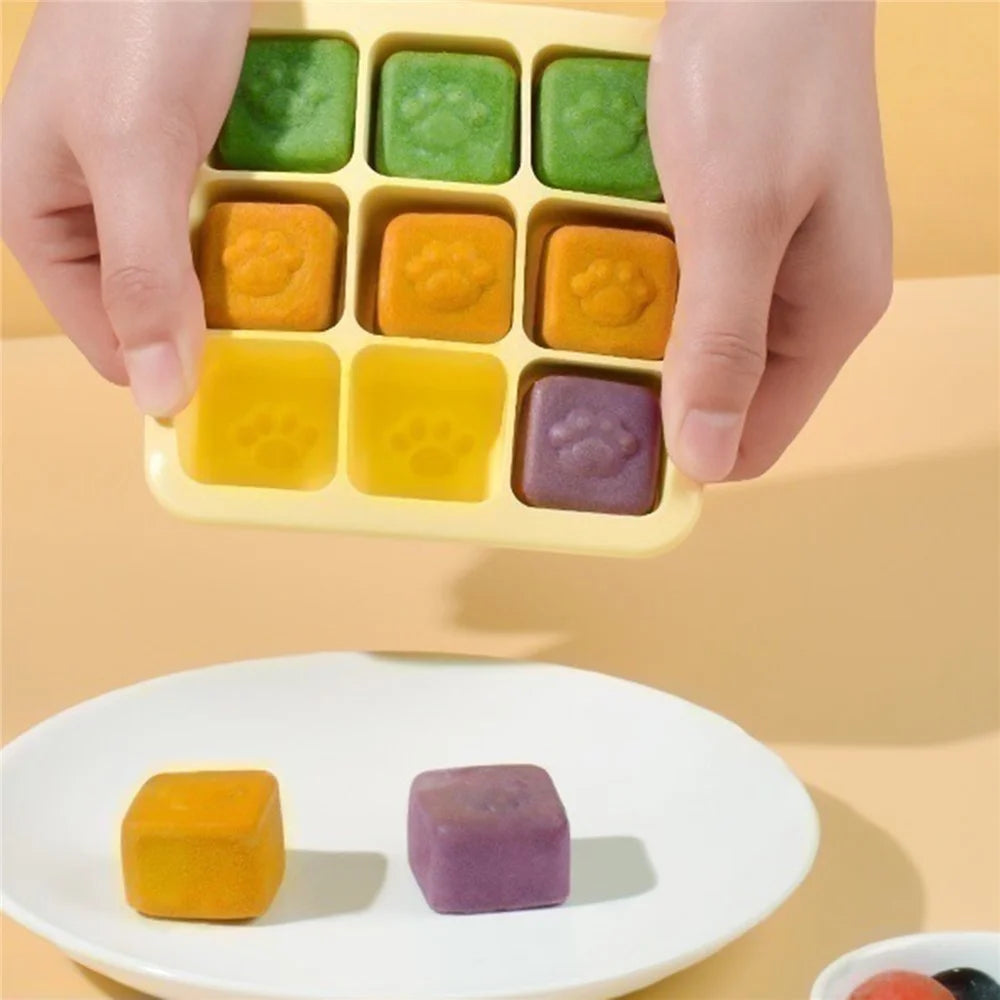 9 Grids Cat Paw Ice Mold with Lid Baby Food Silicone DIY Maker (No FDA) - Mango Yellow - 2