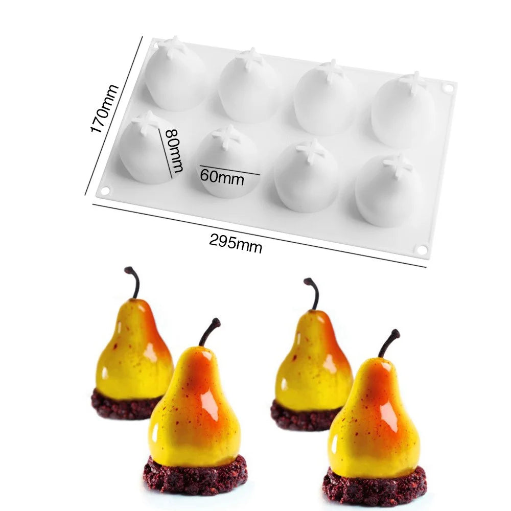 8-Cell Fruit Shape Mousse Cake Mold Dessert Making Silicone Mold (No FDA, BPA Free) - Pear - 4