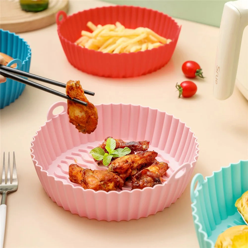 7.5-inch Air Fryer Silicone Pot Heat-Resistant Reusable Air Fryer Baking Tray Liner (BPA-free, No FDA Certificate) - Grey - 7