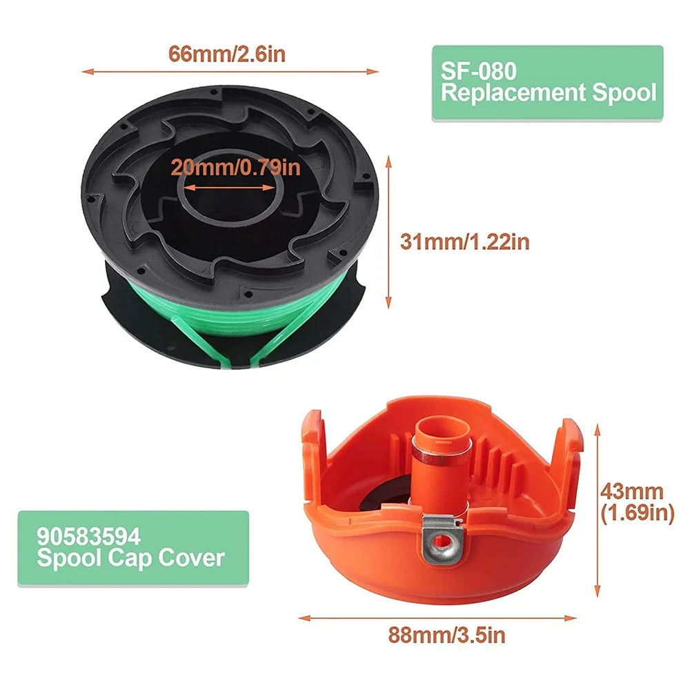 1Pc Replacement Spool + Spool Cap for Black & Decker GH3000 / GH3000R / LST540 / LST540B Lawn Mower Spare Part, SF-080-BKP / 90583594 - 7