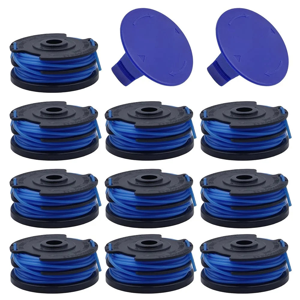 10 TLG-03 Spool + 2 TLK-01 Spool Cap for Kobalt KST 120X / 120X-06 Lawn Mower Replacement Part - 1