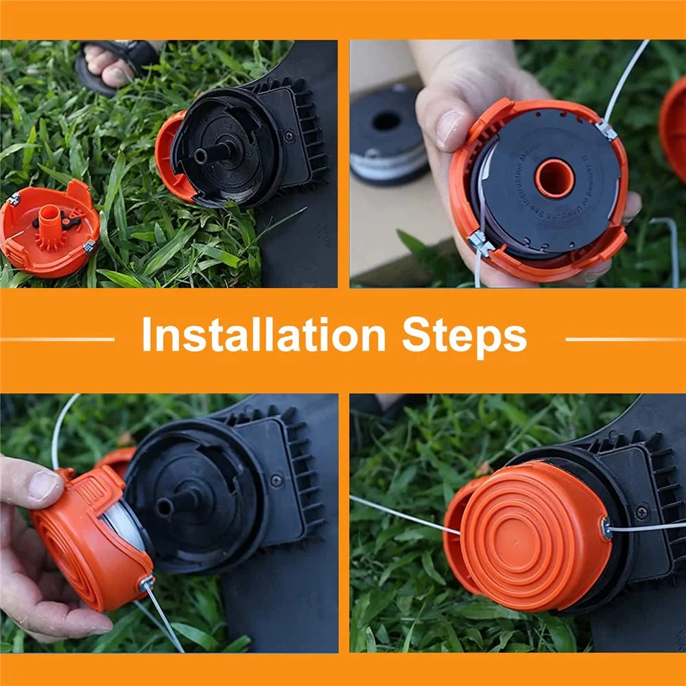 10 Replacement Spool + 2 Spool Cap for Black & Decker GH750 / GH710 / GH700 Lawn Mower, DF-065-BKP / RC-065-P&90517175 - 5