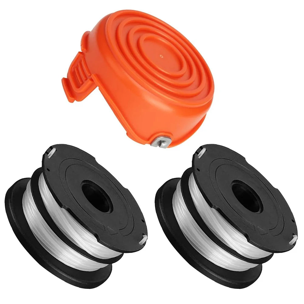2 Replacement Spool + 1 Spool Cap for Black & Decker GH750 / GH710 / GH700 Lawn Mower, DF-065-BKP / RC-065-P&90517175 - 1