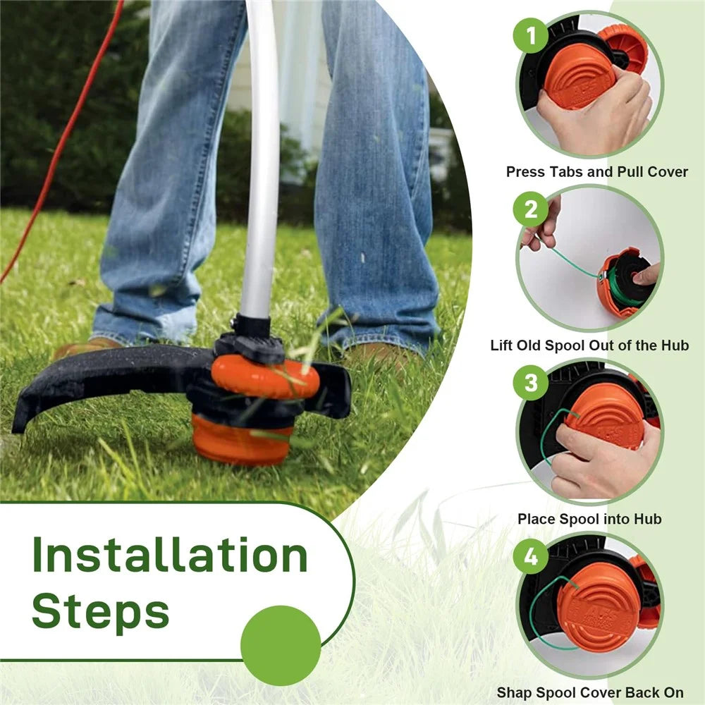 For Black & Decker Lawn Mower 6 DF-080-BKP Nylon Wire Spools + 1 RS0011 Spool Cap - 7