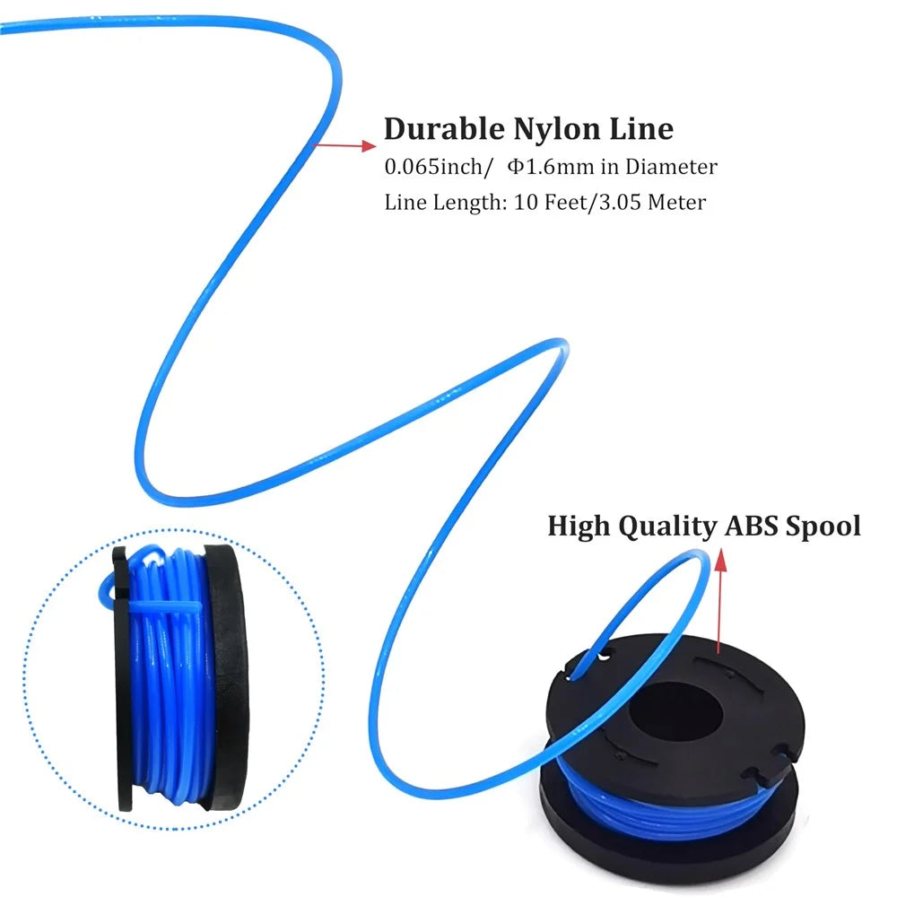 TLW-01+TLW-01-1 8Pcs Replacement Spool + 2Pcs Spool Cap Mower Set for Harbor Freight Bauer 19115C-B 20V Cordless Mower - 2