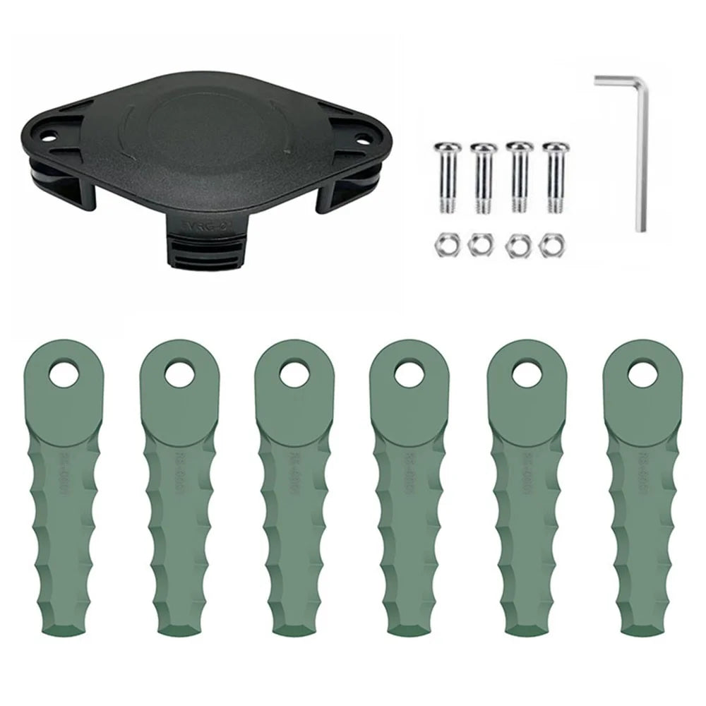 Trimmer Head + 6 Blades for Bosch ART 2300 / 26 SL / 23 SL / 23-28 Lawn Mower Part, EVRG-01+RS-0001 Dark Green - 1