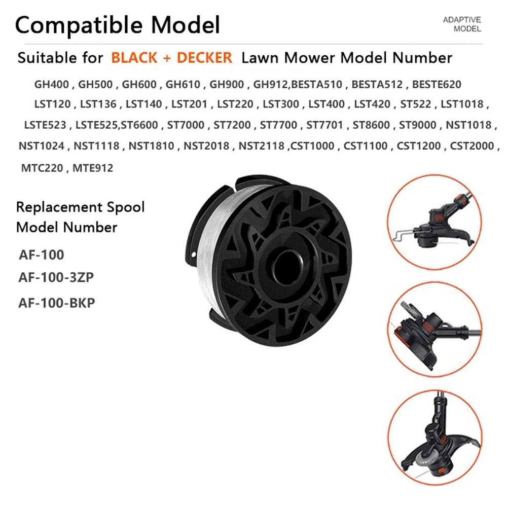 6Pcs For Black & Decker GH400 / GH500 / GH600 Wire Reels Lawn Mower Spools, AF-100-3ZP - 3