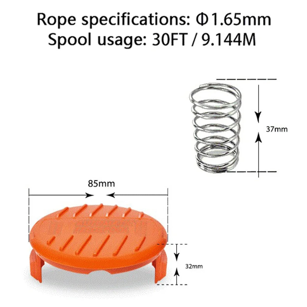 For Black & Decker GH400 / GH500 / GH600 3 Spool Cap + 3 Spring Lawn Mower Parts, RC-100-P - 7