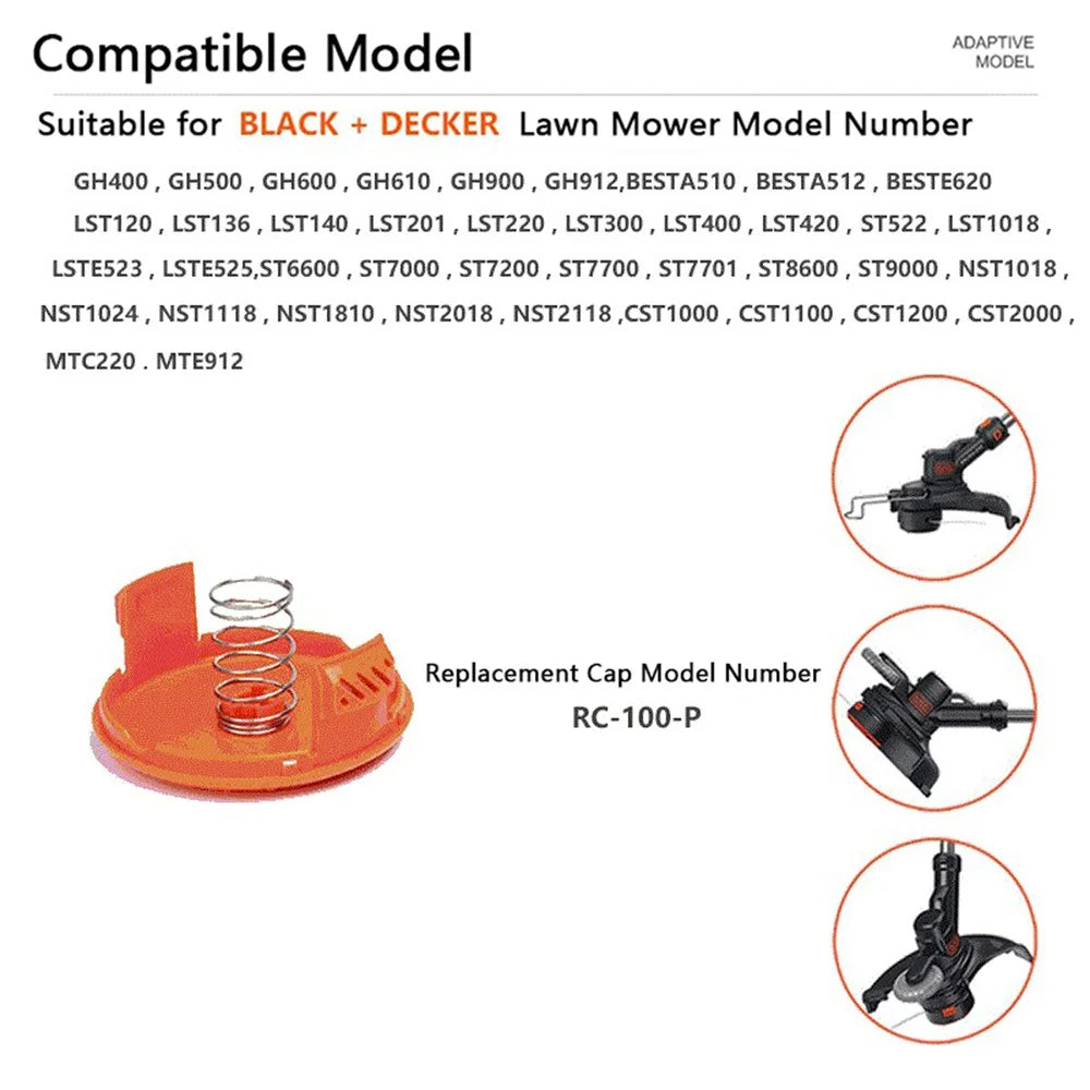 2 Spool Cap with 2 Spring for Black & Decker GH400 / GH500 / GH600 Lawn Mower Parts, RC-100-P - 4