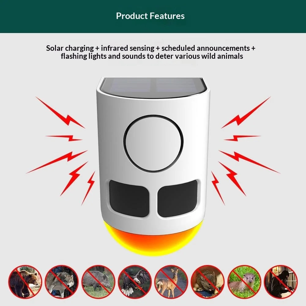 N911B 13 Sounds Motion Sensor Alarm Solar Powered Animal Repellent with LED Flashing Light - 4