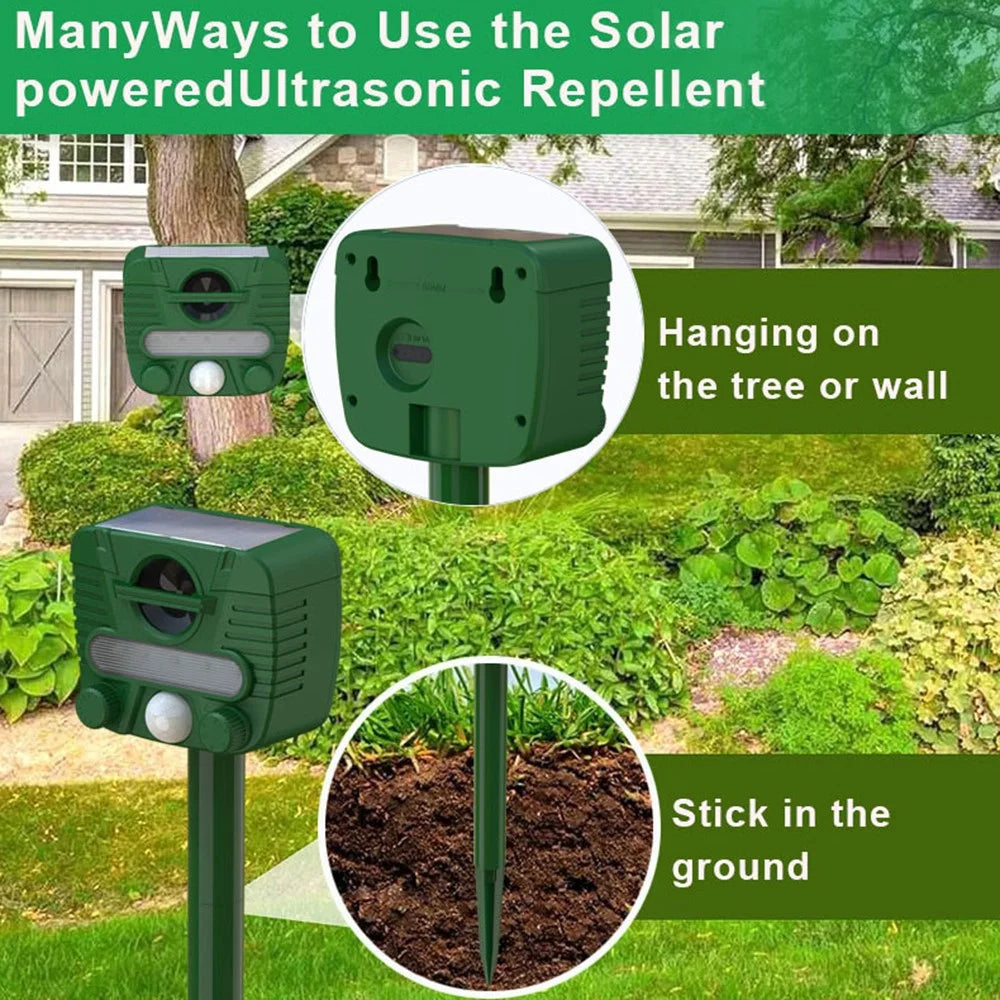 RC-549 Solar Powered Ultrasonic Animal Repeller IPX4 Waterproof PIR Sensor LED Strobe for Outdoor - Green - 5