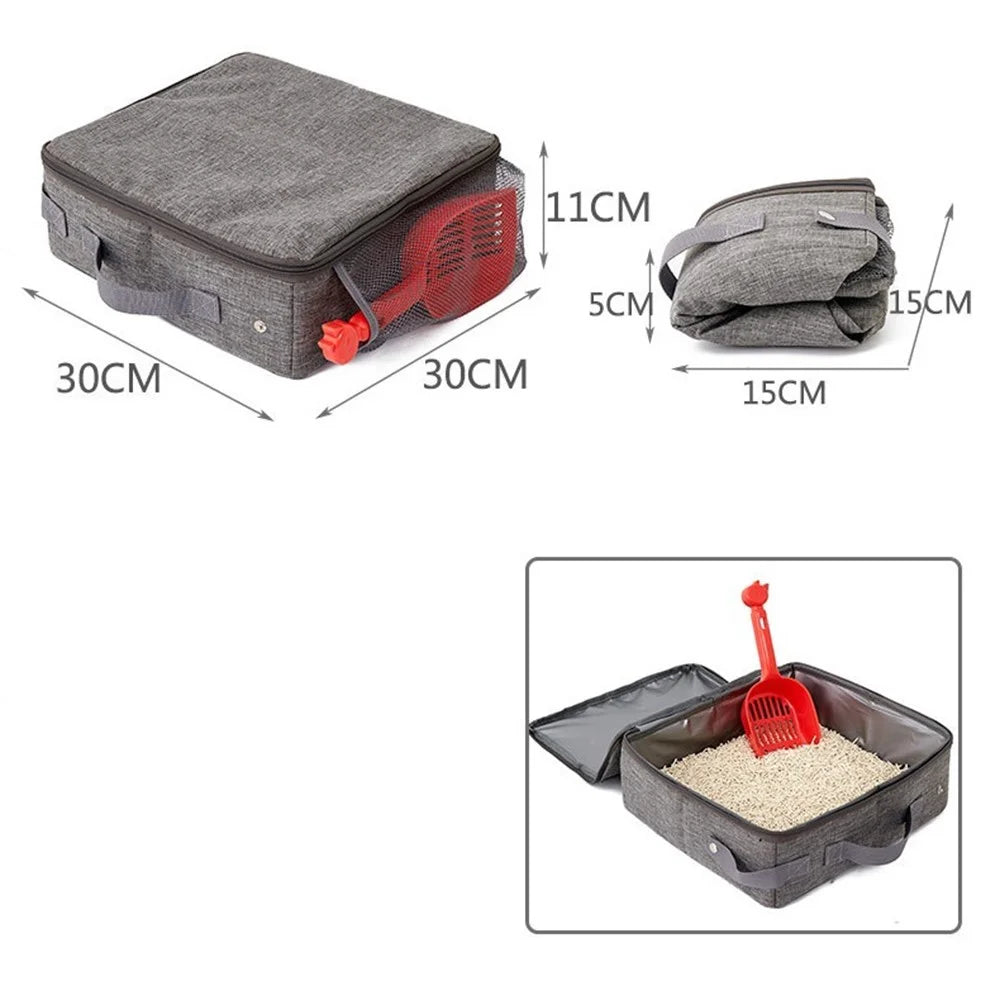 QS-100 Foldable Cat Litter Box with Lid, Large Top Opening Waterproof Pet Gift Cat Toilet House with Cat Litter Scoop for Outdoor Use - 2