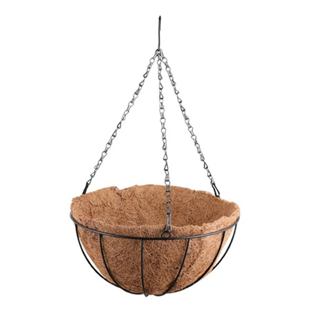 001-YZ01 14-inch Metal Chain Hanging Planter Basket Coir Liner Flower Pot (Round Shape) - 1