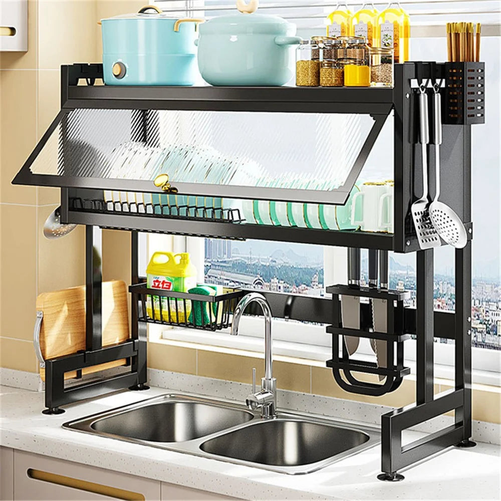 006-SCJ-6838C-95 Kitchen Dish Drying Rack Over The Sink Dish Drainer for Kitchen Storage Counter - Black - 3
