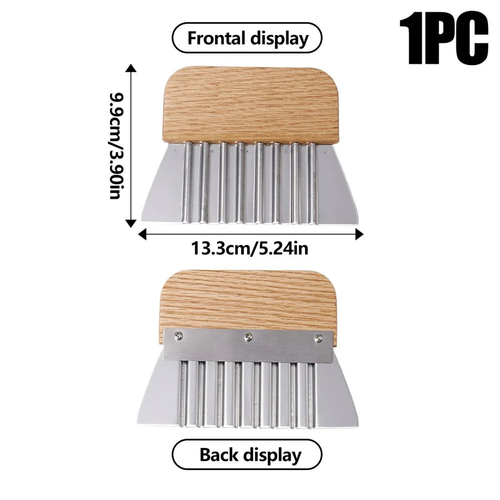 Potato Chipper Stainless Steel Wavy Blade Potato Crinkle Cutter Wooden Handle Cutting Tool (BPA Free, No FDA) - 3