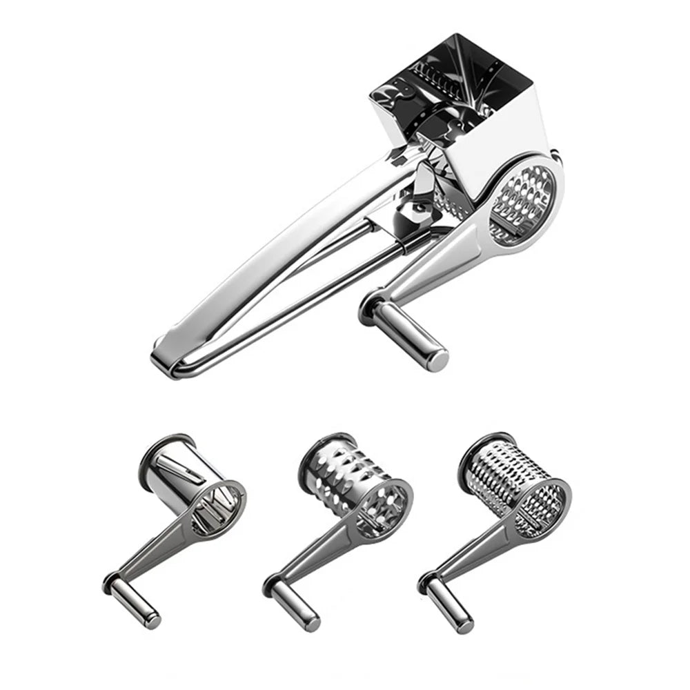 3 in 1 Stainless Steel Cheese Grater Hand Crank Rotary Grater with 3 Blades for Kitchen (FCM Tested) - Silver - 1