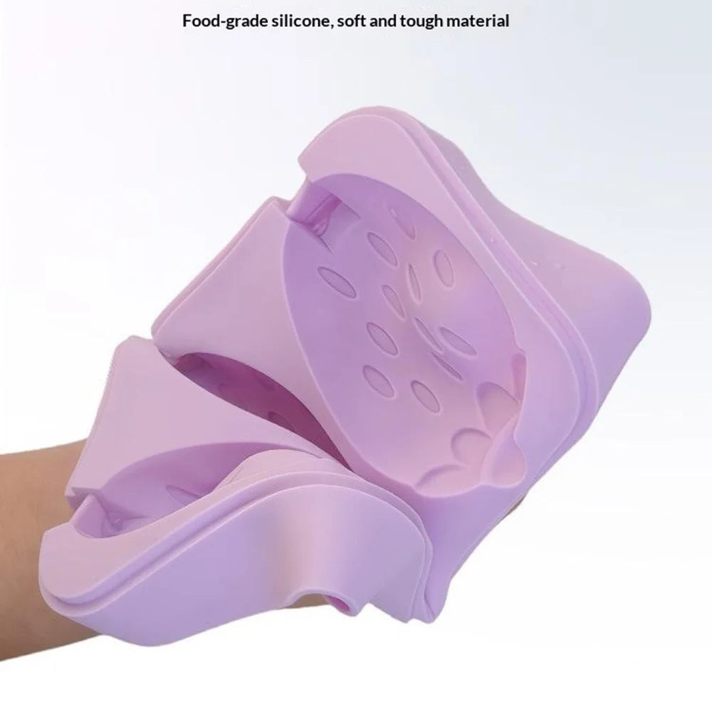 Silicone Ice Cream Popsicle Molds 3-Cavity Fruit-Shaped DIY Frozen Treats Maker with Lid (No FDA, BPA Free) - Pineapple / Purple - 4