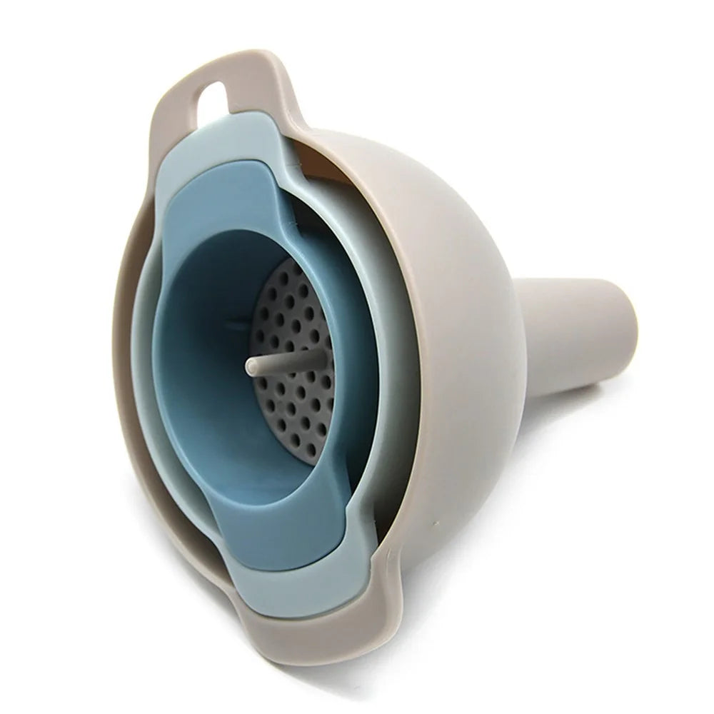 4Pcs / Set Plastic Oil Water Spices Wine Flask Filter Funnel Strainer Kitchen Tool (BPA Free, No FDA Certificate) - Nordic Blue - 2