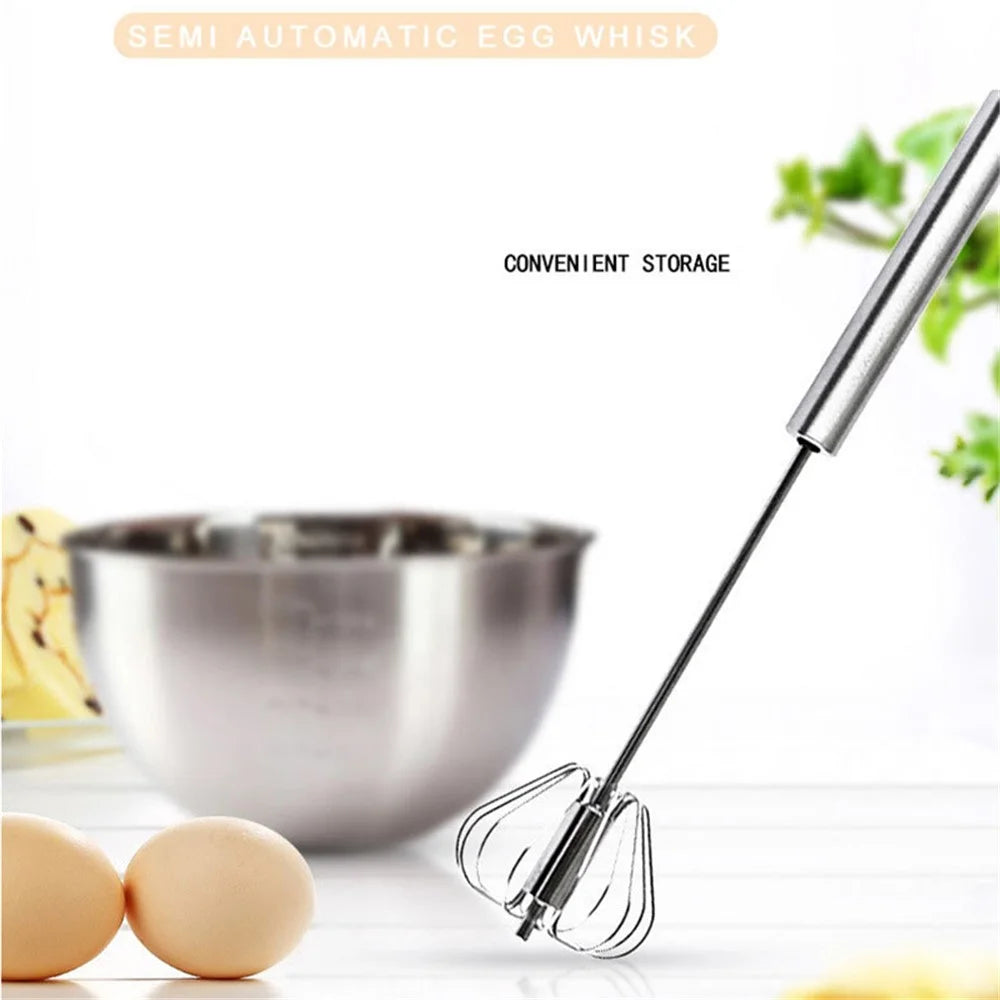 Semi-Automatic 430 Stainless Steel Egg Whisk Manual Press Mixer Egg Stirrer (BPA Free, No FDA) - 2