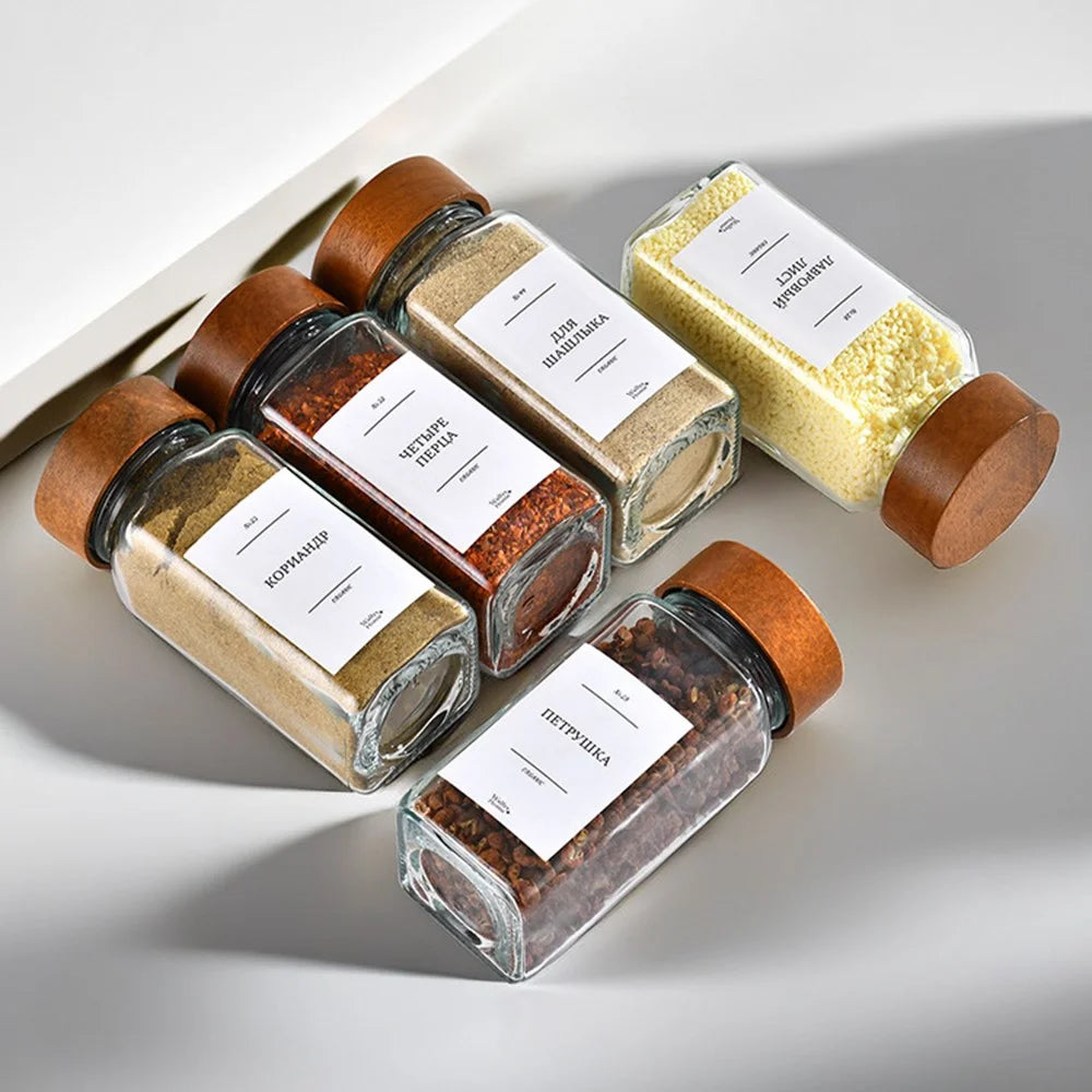 24Pcs 4oz Square Spice Jar Transparent Glass Seasoning Container with Wooden Lid ( No FDA, BPA Free ) - 2