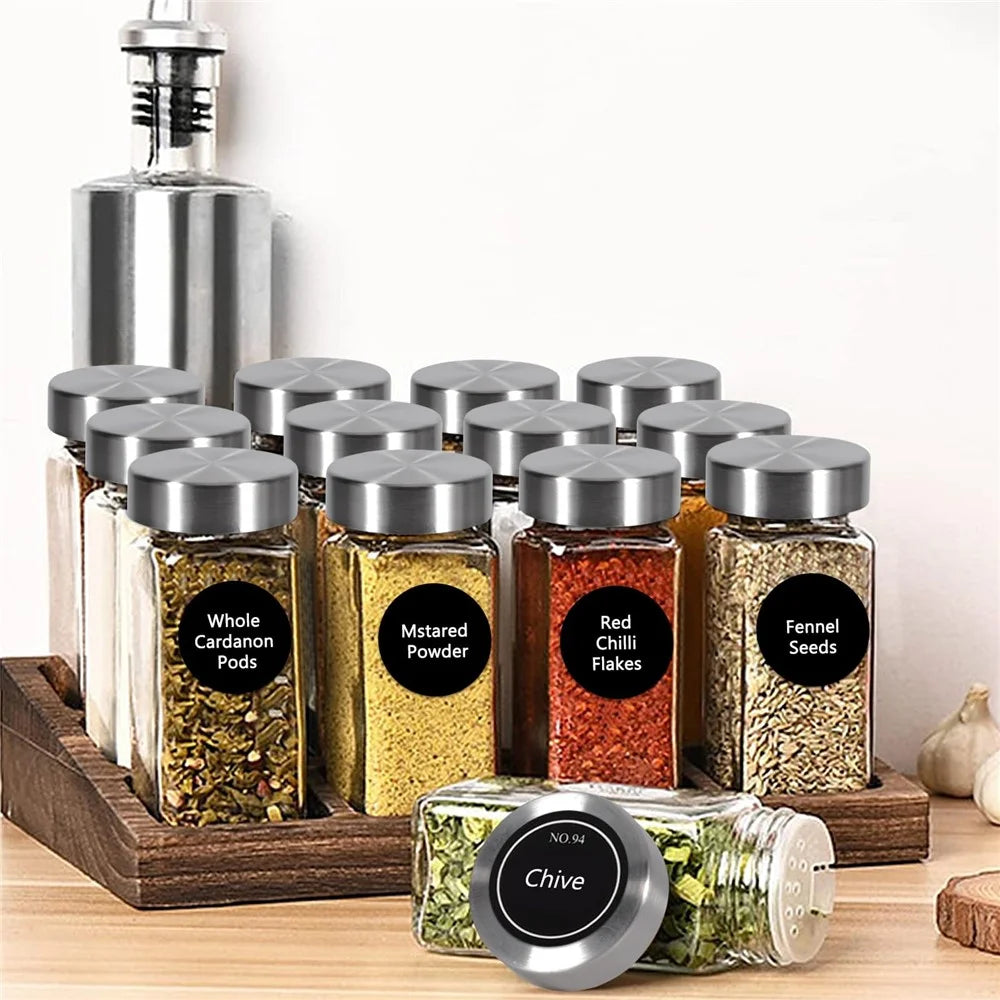 24Pcs 4oz Square Spice Jar with Stainless Steel Lid Transparent Glass Seasoning Container ( No FDA, BPA Free ) - 2