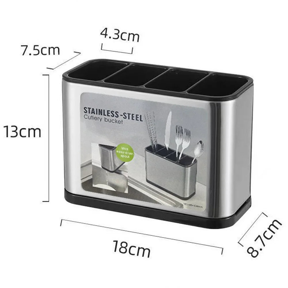 Stainless Steel Shell Kitchen Utensil Holder 4 Grids Cutlery Organizer Non Slip Drainage Bucket - 7