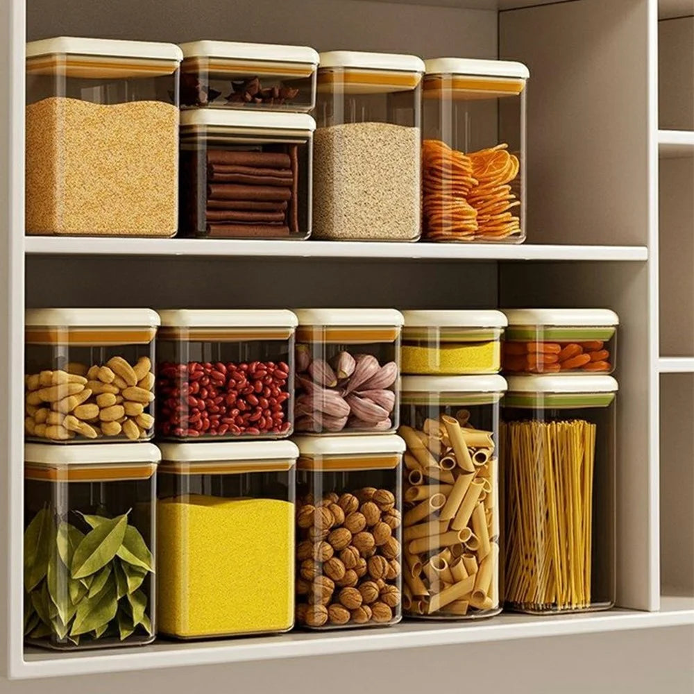 1050ml Push Button Airtight Square Container Grains Coffee Snacks Kitchen Food Storage Canister (BPA-Free, No FDA) - Green - 6