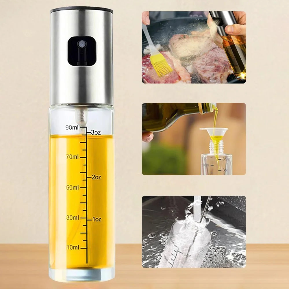 100ml 304 Stainless Steel Glass Oil Spray Bottle Kitchen Cooking Sprayer for Olive Oil Vinegar Soy Sauce (BPA Free, No FDA) - 3