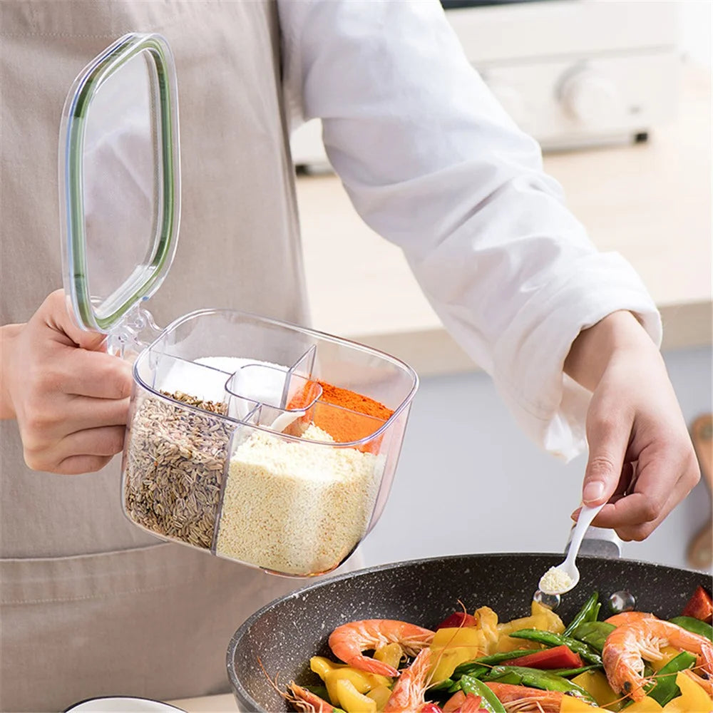 AAB007 Clear Seasoning Box Spice Jar Condiment Bottle Kitchen Supplies (BPA Free, No FDA Certification) - Green - 3