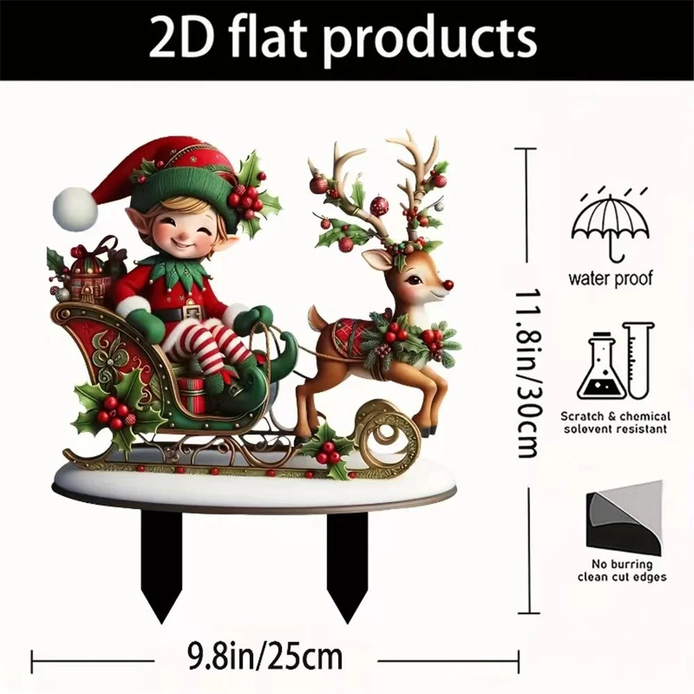 Garden Stakes Decor Acrylic Reindeer Sleigh Garden Ground Plug Statue Waterproof - 4