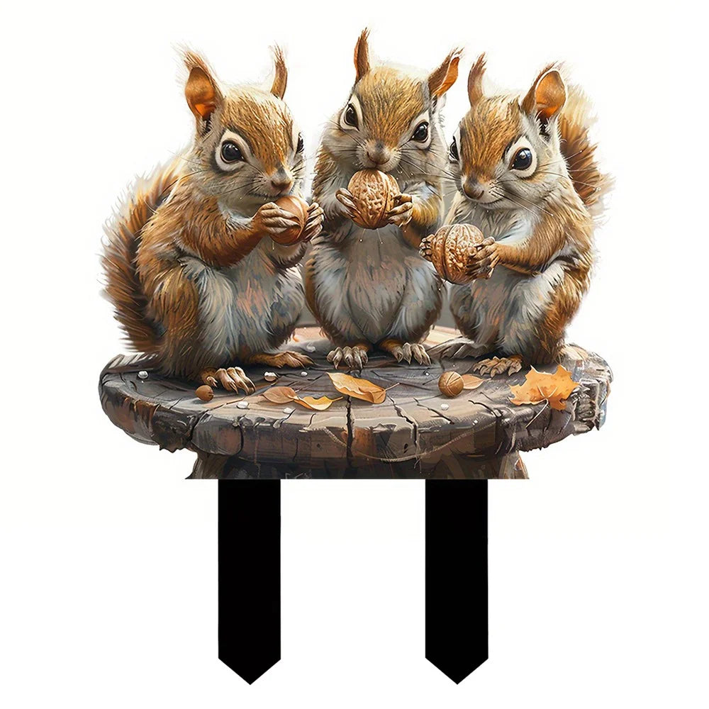 Three Squirrels Flower Pot Decoration Acrylic Garden Stake Courtyard Garden Ground Plugs - 1