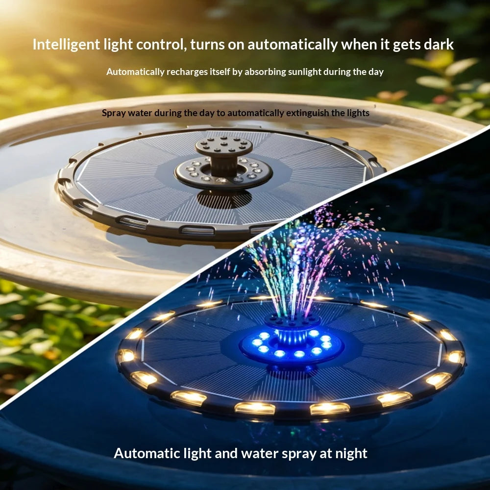 3.5W Solar Powered Floating Water Fountain for Bird Bath Solar Water Pump with 7-Color LED Light - 18CM Diameter - 3
