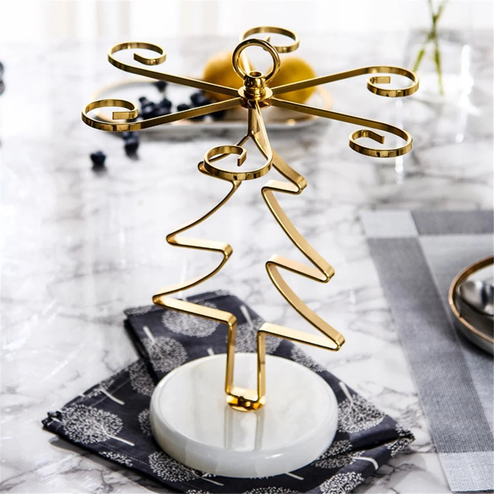 002C041 Christmas Tree Wine Glass Holder 6-Glass Countertop Standing Rack for Bar Kitchen Table Display - Gold - 3