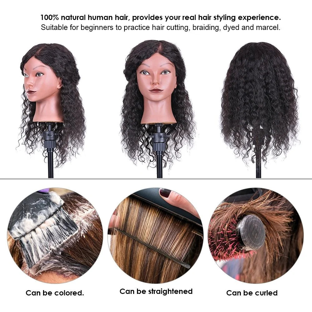 Curly Hairdressing Training Head Cosmetology Mannequin Head for Hair Styling Practice Hair Braiding Dummy Head - 7