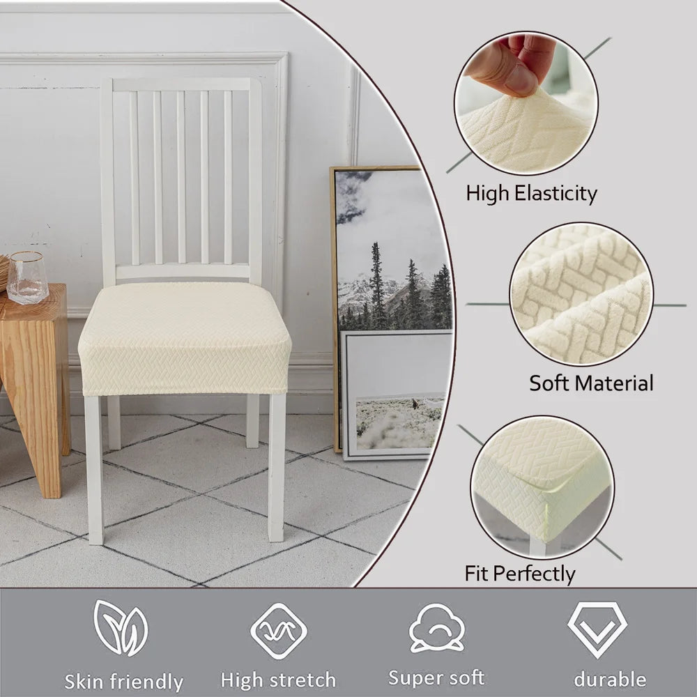 Chair Seat Cushion Cover Plaid Jacquard Stretch Dining Chair Slipcover for Home Hotel Restaurant - White - 5