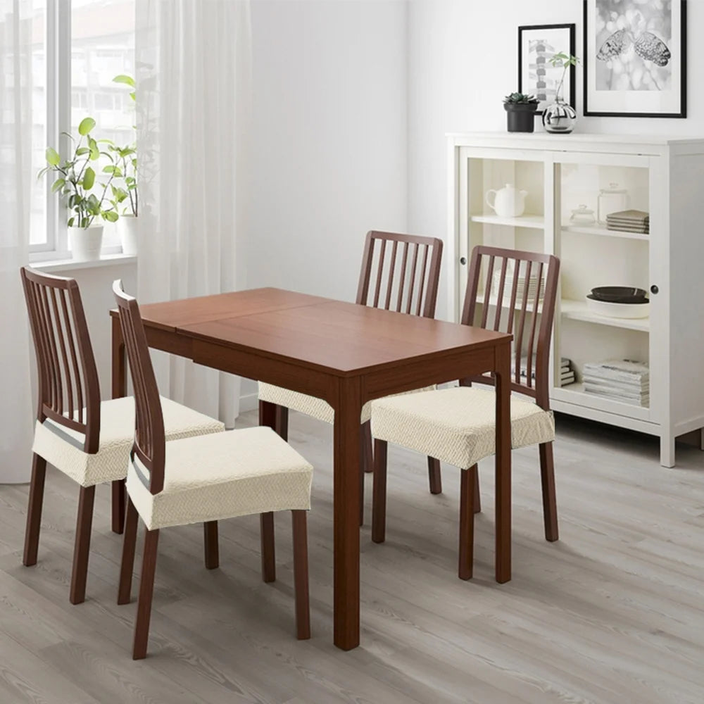 Chair Seat Cushion Cover Plaid Jacquard Stretch Dining Chair Slipcover for Home Hotel Restaurant - White - 7