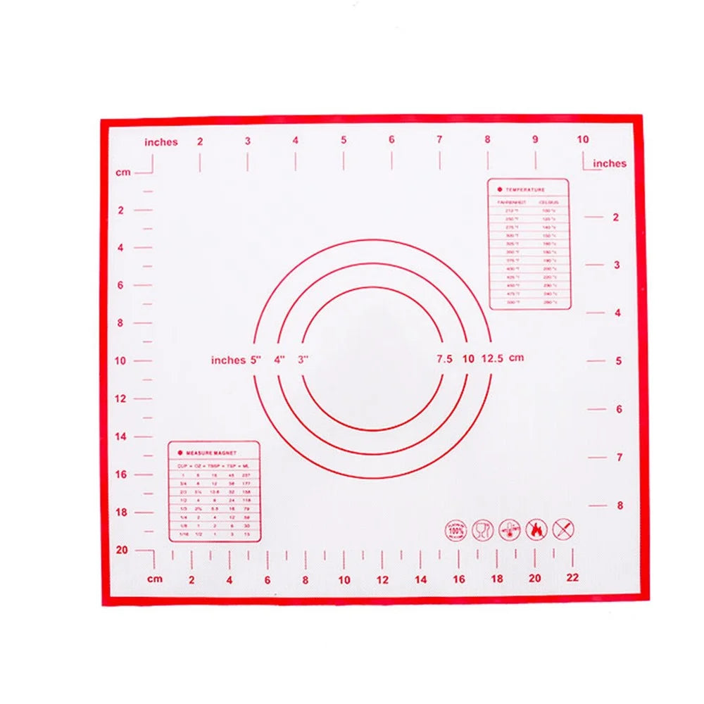 26cmx29cm Baking Mat Non-slip Silicone Kitchen Cookies Pizza Pad with Measurement Scale (BPA-free, No FDA Certificate) - Red - 1