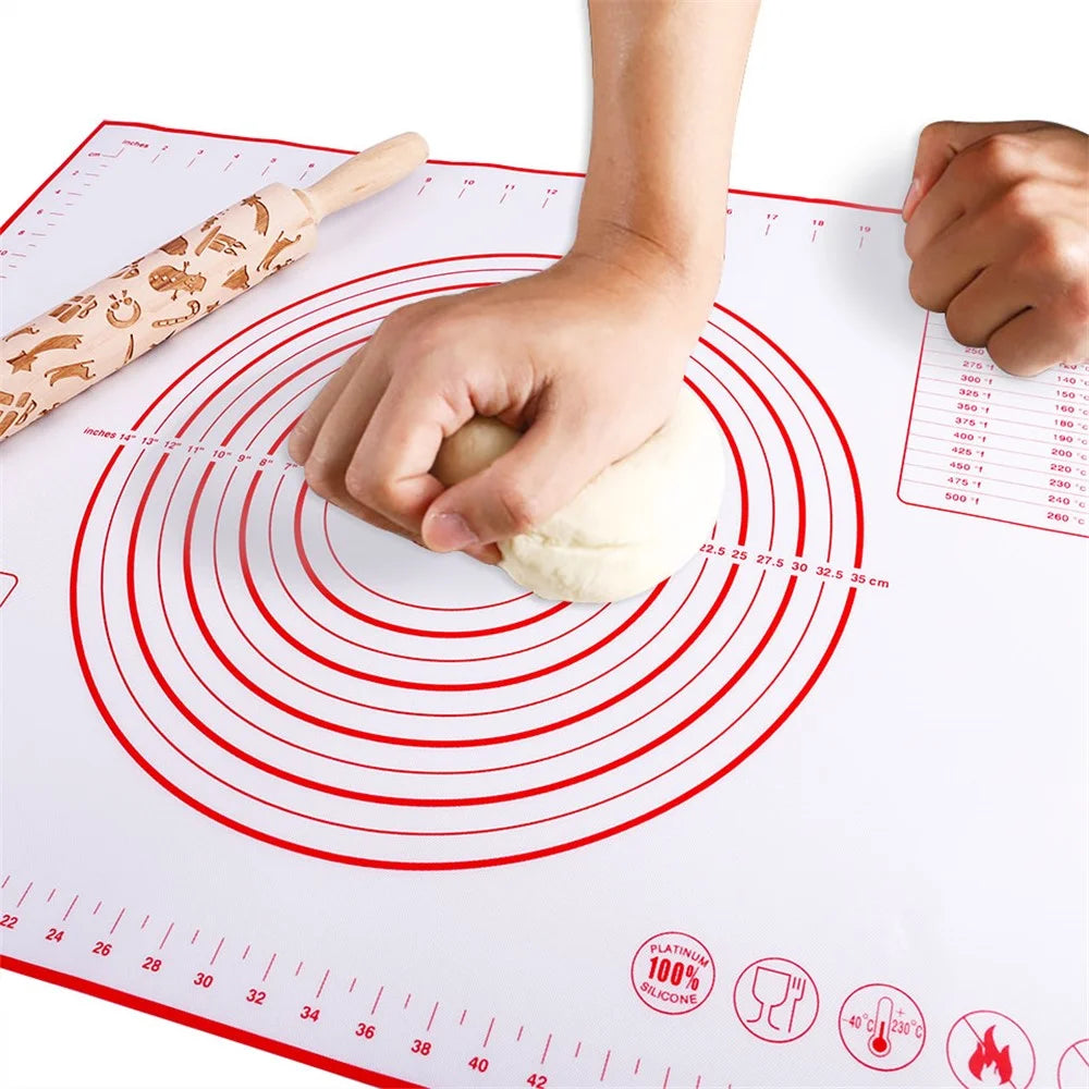 60cmx60cm Silicone Pastry Mat Non-slip Kitchen Baking Cookies Pizza Pad with Measurement Scale (BPA-free, No FDA Certificate) - Red - 5