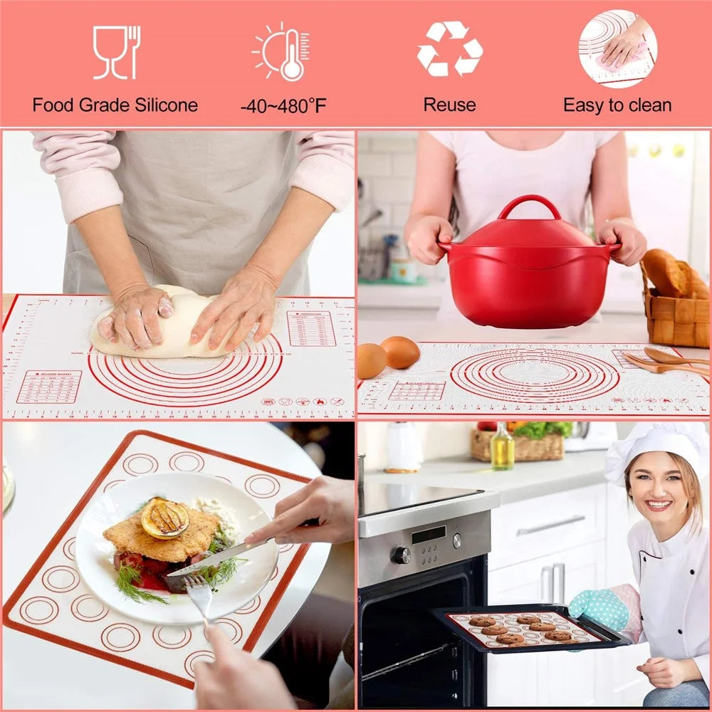 60cmx60cm Silicone Pastry Mat Non-slip Kitchen Baking Cookies Pizza Pad with Measurement Scale (BPA-free, No FDA Certificate) - Red - 6