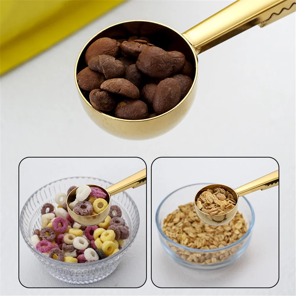 2-in-1 Stainless Steel Measuring Spoon Coffee Bean Bag Clip (BPA Free, No FDA) - Silver - 4