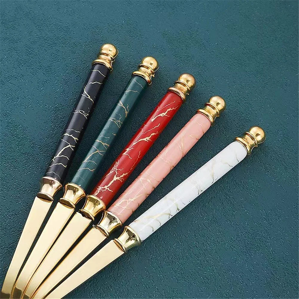2Pcs Imitation Ceramic Handle Spoon Stainless Steel Soup Dessert Spoon (BPA Free, No FDA Certificate) - Red - 6
